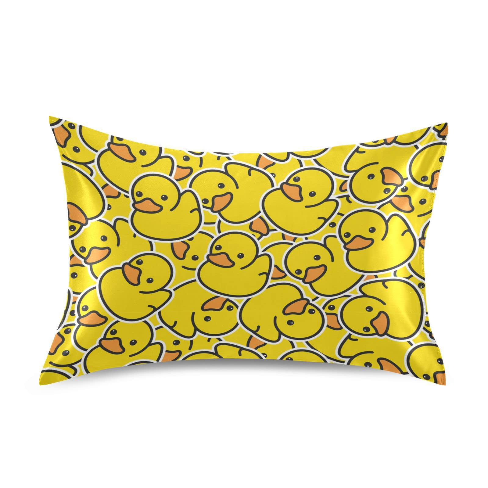 Rubber Duck Pillow Covers Silk Pillowcase for Hair and Skin Soft and Smooth Cooling Satin Pillowcase Standard Size Pillow Case for Bed Bedroom Women Boys Girls (20x26 Inch)