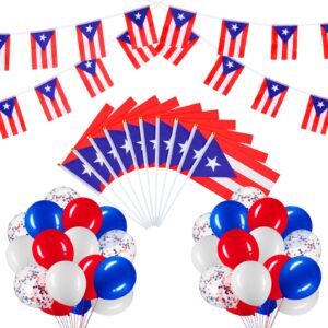 54 pcs puerto rico party decorations set 2 puerto rican flag banners 10 puerto rico mini hand held flags 40 blue red white confetti latex balloons for patriotic anniversary veterans day