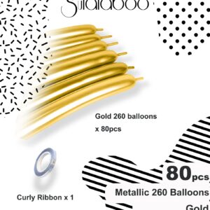 SULALABOO 260 Balloons Gold Metallic 80PCS Latex Long Shiny Balloon to Twisting Flowers Animals for Birthday Party Anniversary Wedding or Other Party Events and Festivals DIY