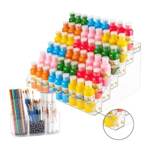 escultora 6layers acrylic paint organizer, craft 3 slot paint brush holder, perfect paint bottles storage rack for storing 2oz paint bottles, oil paint tubes, miniature paints