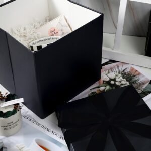 RUSPEPA Medium Birthday Gift Box with Lids, Ribbon and Tissue Paper, Collapsible Gift Box - 1 Pcs, 10x10x10 Inches, Black