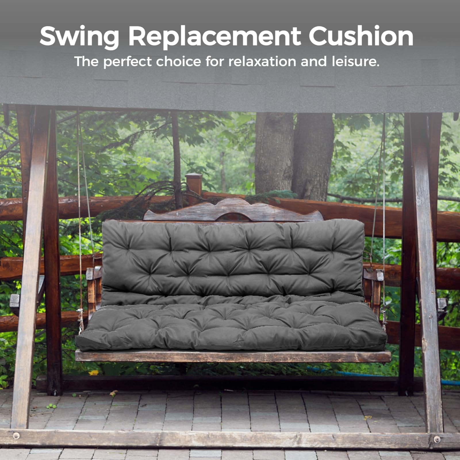 Homaisson Swing Replacement Cushion, Outside Bench Cushion with Backrest, 2-3 Seater Cushion with 8 Ties for Outdoor Furniture, 59 x 39 x 4 Inches Porch Swing Cushion Garden Bench