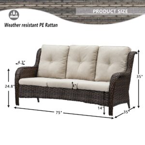 HUMMUH Outdoor Furniture 4 Pieces Patio Furniture Set Wicker Outdoor Sectional Sofa with 2 Patio Chairs,Coffee Table(Grey/Grey)