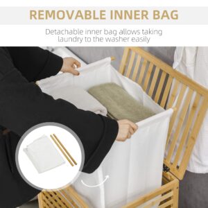 HOMCOM Bamboo Laundry Hamper with Lid, Laundry Basket with Removable Liner Bag, Dirty Clothes Hamper, 19.75 x 14.25 x 23.5 Inches, Natural