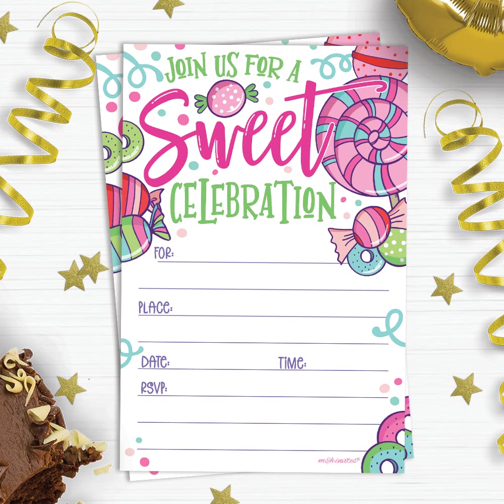 Sweets Candy Invitations With Envelopes (20 Count) - Sweet Celebration Birthday Invites