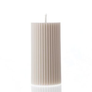 lawa roman tall ribbed pillar candle - scented soy wax stripped dinner candle | classic aesthetic decoration candle set | housewarming gift | wedding event decor - white (medium)