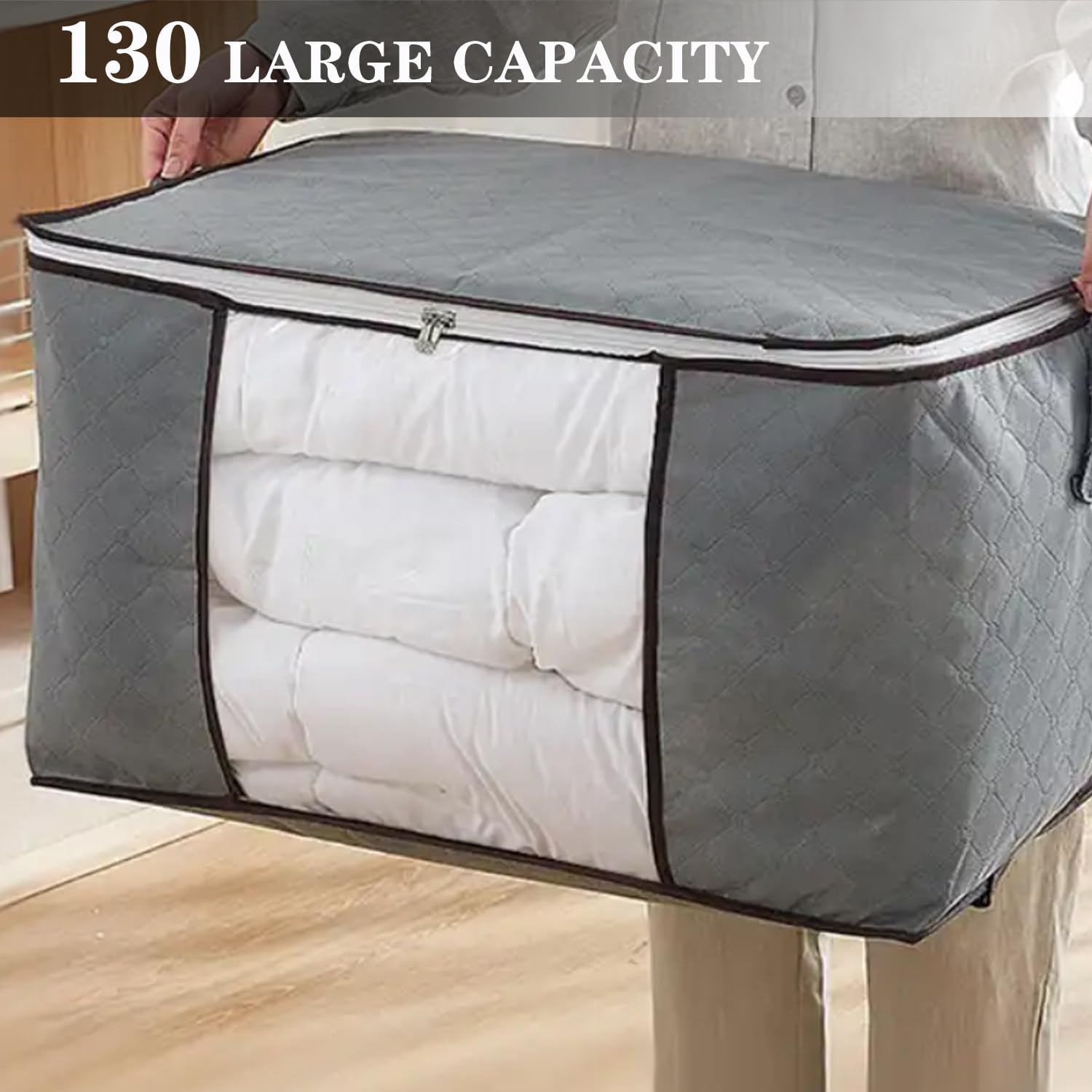 3PCS 130L Blanket Storage Bags, Large Capacity Closet Organizers and Storage with Reinforced Handle, Storage Bag Organizer for Clothes,Comforters, Blankets, Bedding