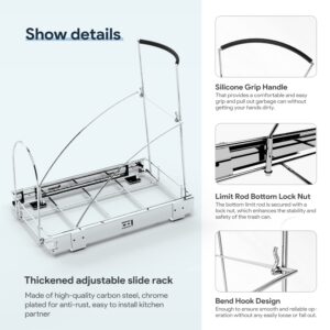 Tanamu Pull Out Trash Can Under Cabinet，Under Sink Slide Out Garbage for Kitchen，Requires 13" W X 18" D Minimum Cabinets，Chrome Adjustable for 7-10 Gallon Trash Can