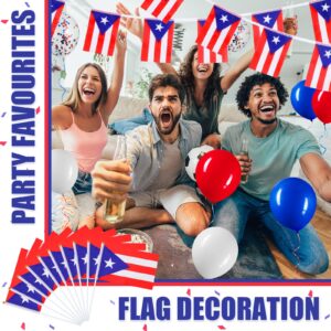 54 Pcs Puerto Rico Party Decorations Set 2 Puerto Rican Flag Banners 10 Puerto Rico Mini Hand Held Flags 40 Blue Red White Confetti Latex Balloons for Patriotic Anniversary Veterans Day