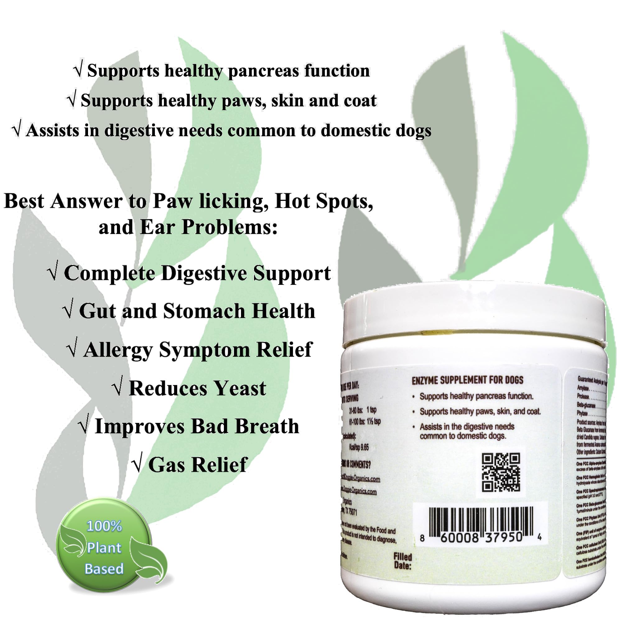 Doggie-N-Zymes | Real Paw Licking Relief | Allergy Symptom Relief | Reduces Yeast | Improves Bad Breath | Gas Relief | Gut and Stomach Health