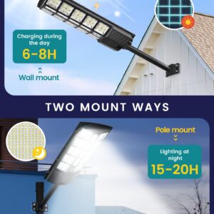 Lovus 2 Pack 3000W Commercial Solar Street Lights, 6000K Dusk to Dawn Solar Flood Light with Motion Sensor, Outdoor Solar Parking Lot Lights IP67 Waterproof for Courtyards, Playground, ST5-107-2