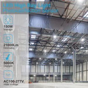 Lightdot Smart 150W LED High Bay Light Motion Activated High Bay LED Lights, AC100-277V High Bay LED Shop Lights for Warehouse Barn(Installation Height at Least 20FT)- 6Pack (Remote Buy Separate