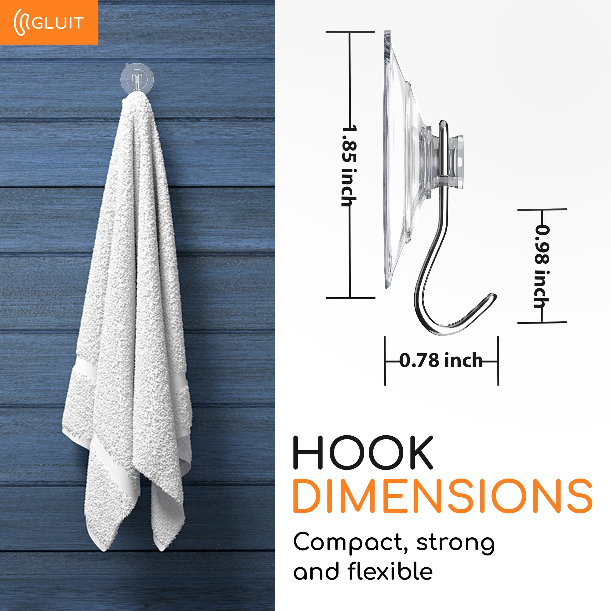 GLUIT Suction Cup Hooks - Wall Hangers for All Purposes Stainless Steel Removable Small Suction Cups for Kitchen Bathroom Shower Wall Window Glass Door Nail-Free Hooks 3 lbs-Medium14 Pack