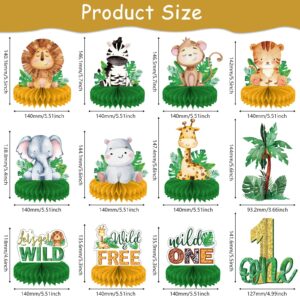 12 Pcs Wild One Birthday Decorations Honeycomb Centerpieces for Boy Girls Jungle Safari Theme 1st Birthday Table Centerpieces Party Supplies Safari Animal First Birthday Baby Shower Table Topper Decor