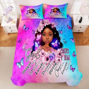 Lindesa Black Girl Magic Comforter Set, Twin Bed Comforter Sets for Girls,African American Black Girl Bedding Set Bedroom Decor Afro Melanin Bedspreads Quilt Black Girl Bed Set