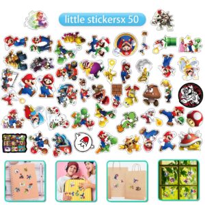 Mario Birthday Party Favors, 98 Pcs Mario Party Decorations Supplies include Mario Gift Bags, Stamps, Mini Notebooks, Keychains, Stickers Best Gift Bag Filler for Themed Party.