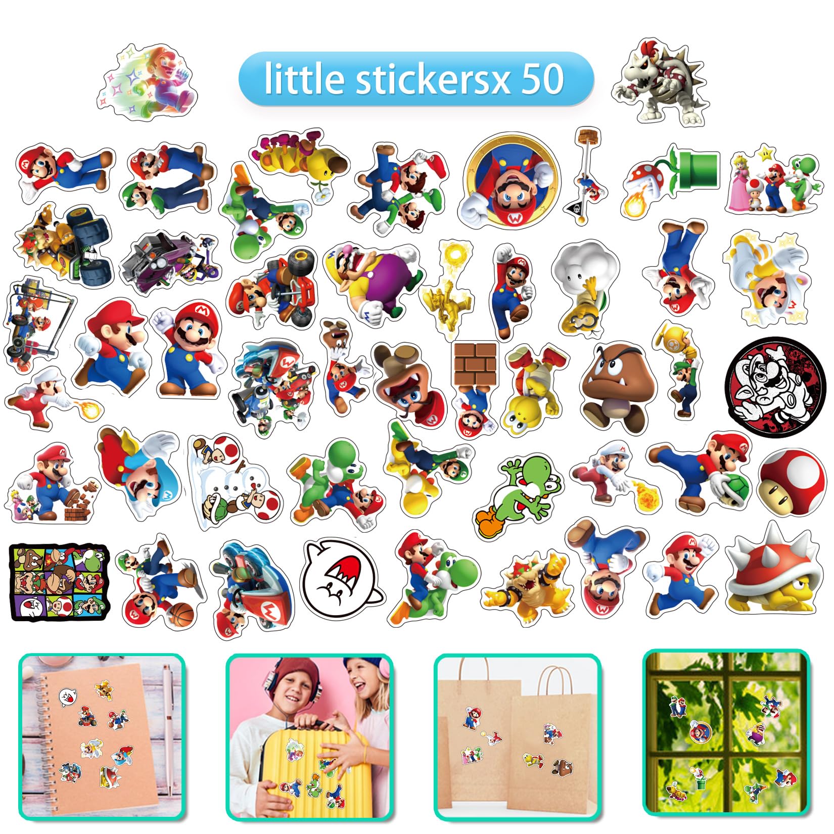 Mario Birthday Party Favors, 98 Pcs Mario Party Decorations Supplies include Mario Gift Bags, Stamps, Mini Notebooks, Keychains, Stickers Best Gift Bag Filler for Themed Party.