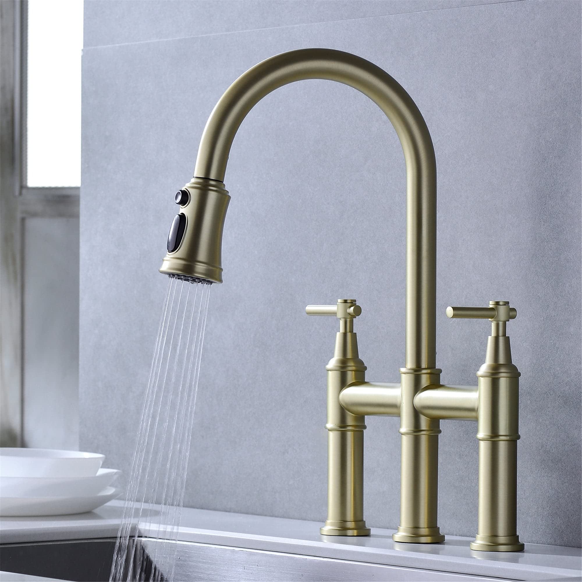 Bridge Kitchen Faucet with Pull-Down Sprayhead Chrome Chrome Finish