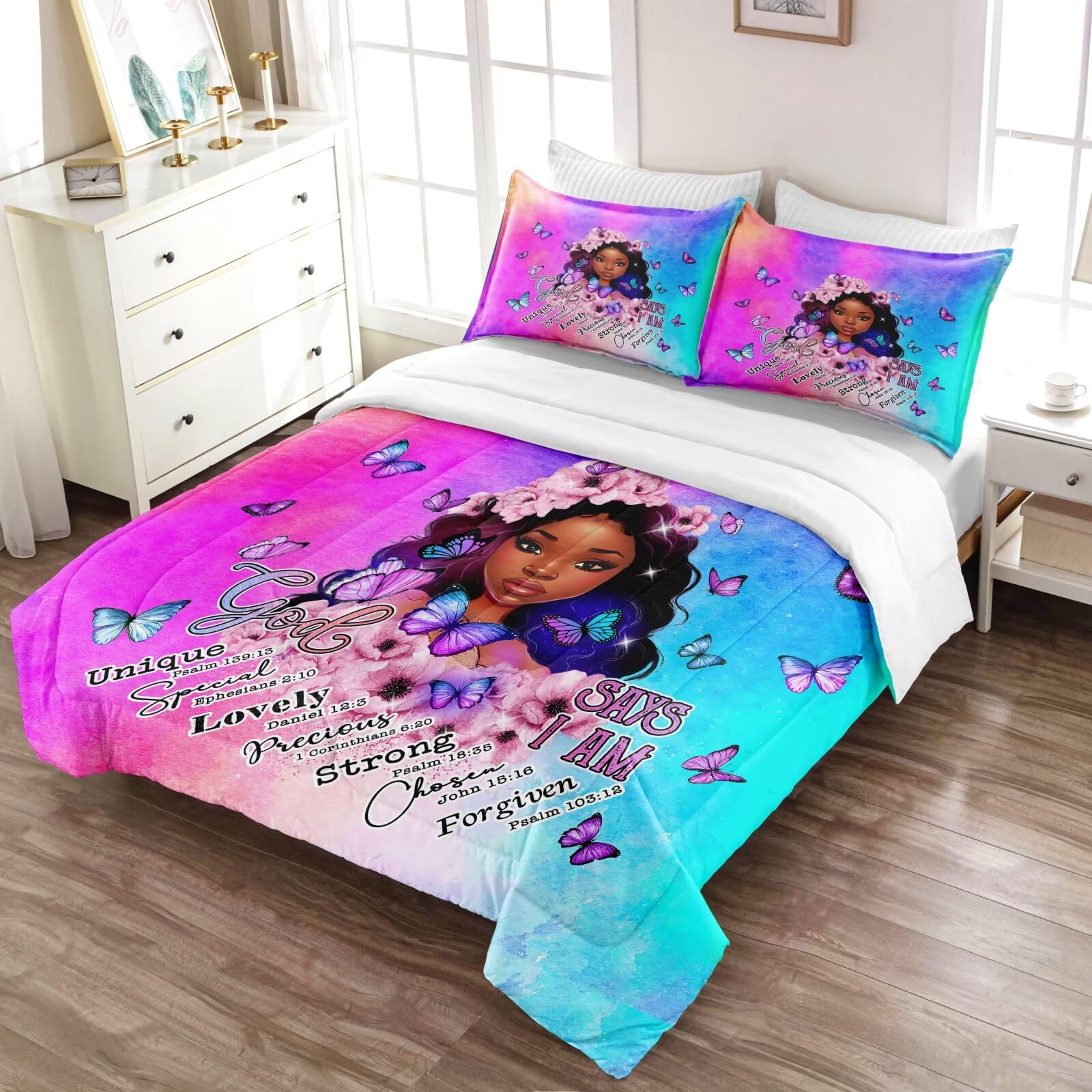 Lindesa Black Girl Magic Comforter Set, Twin Bed Comforter Sets for Girls,African American Black Girl Bedding Set Bedroom Decor Afro Melanin Bedspreads Quilt Black Girl Bed Set