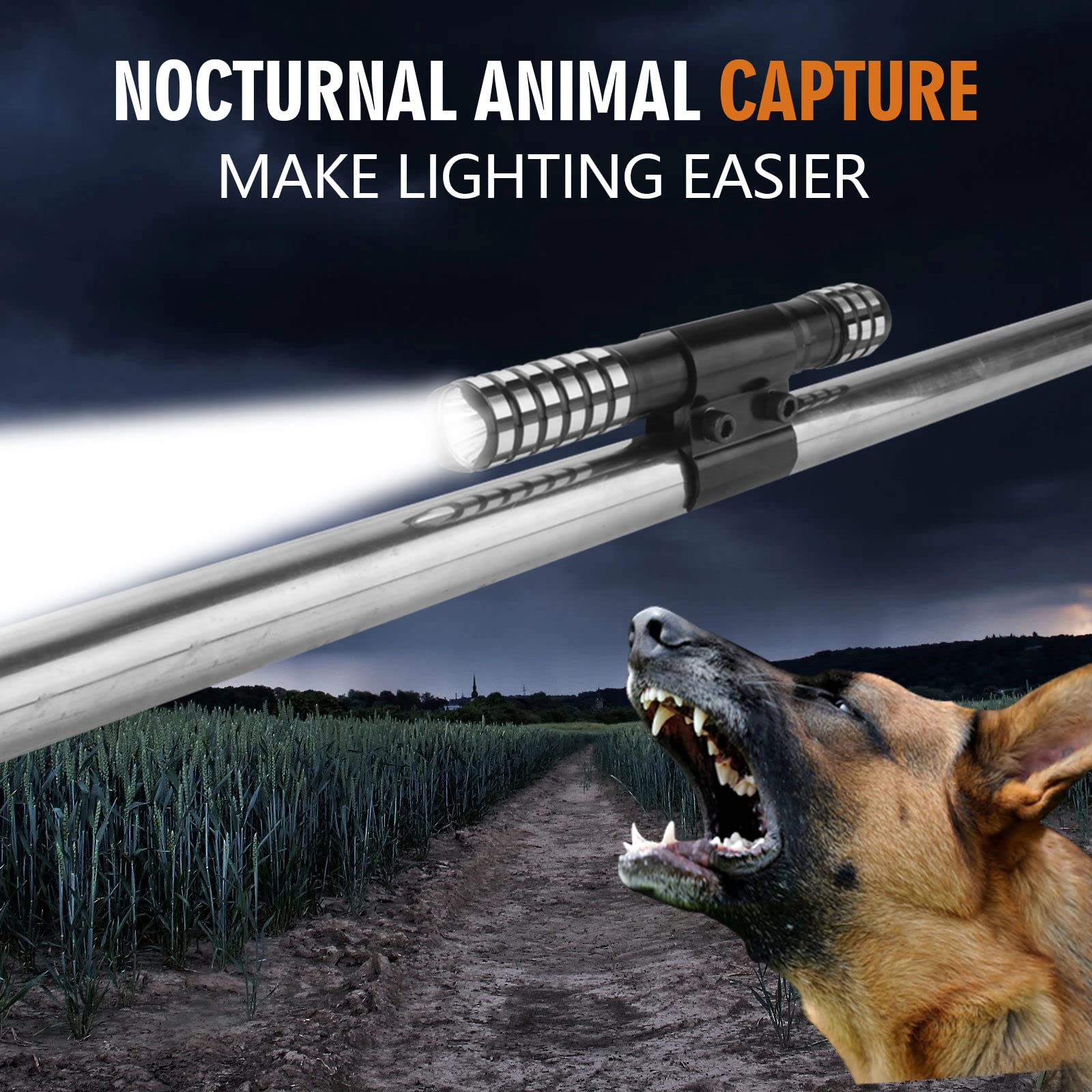 Dog Catcher Pole Animal Catch Pole Control Tool Trap Kit for Dogs, Pig, Fox, Hog and Other Wildlife Catching - 52inch with Flashlight