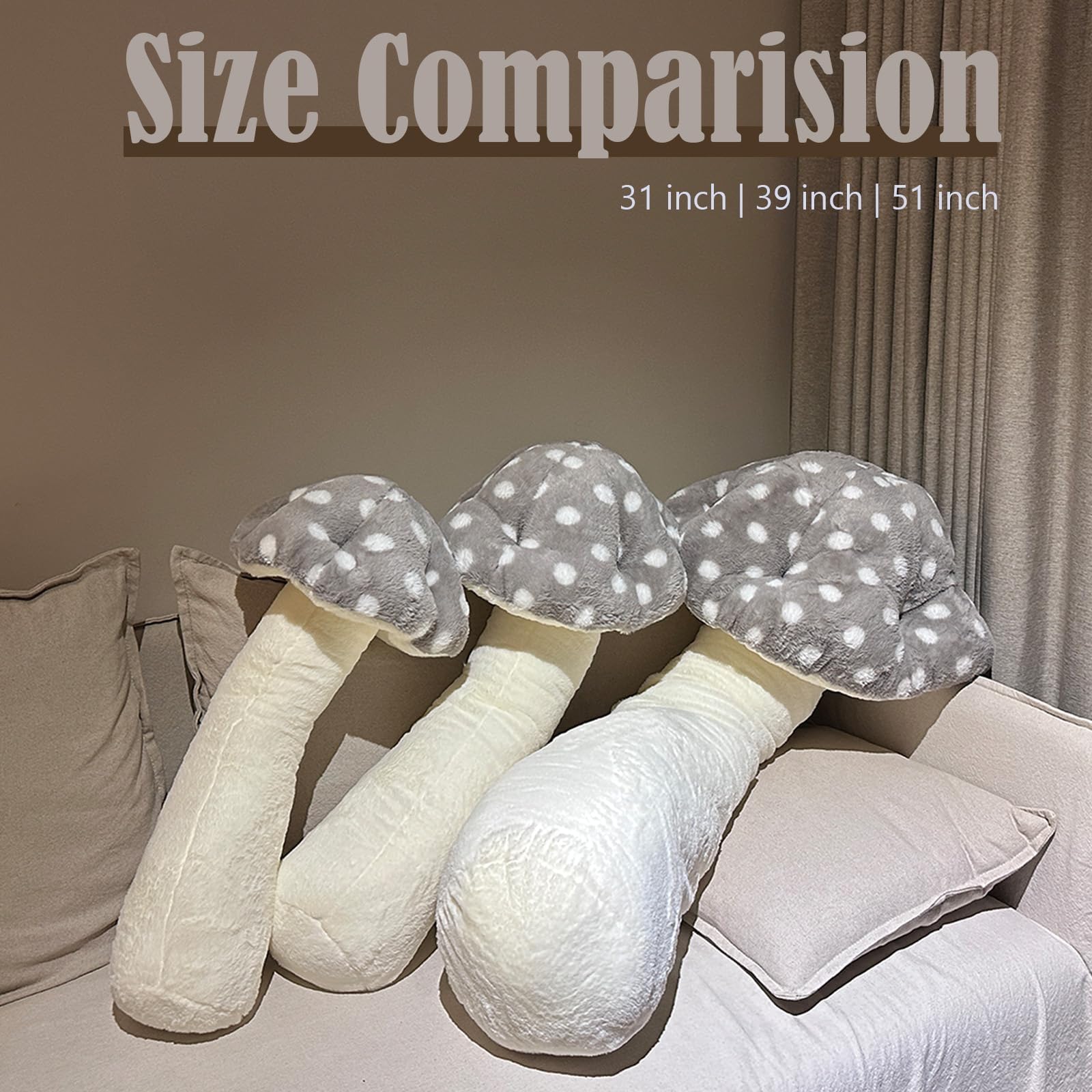 Hofun4U Mushroom Plush Pillow - 51 inch Mushroom Shaped Stuffed Long Pillow - Mushroom Plush Body Pillow - Christmas Birthday Sofa Home Decoration (Grey)