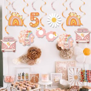 K KUMEED Groovy 5th Birthday Party Decorations,Five is A Vibe Hanging Swirl Decorations Hippie Rainbow Daisy Flower for Girls Groovy 5 Years Old Birthday Party