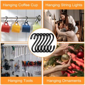 12 Pack S Hooks for Hanging, 3 Inch Vinyl Coated S Hooks Heavy Duty, Steel Metal Black Rubber Coated Closet S Hooks for Hanging Plants Basket Jeans Clothes Bags Jewelry Towels Pot Pan Cups