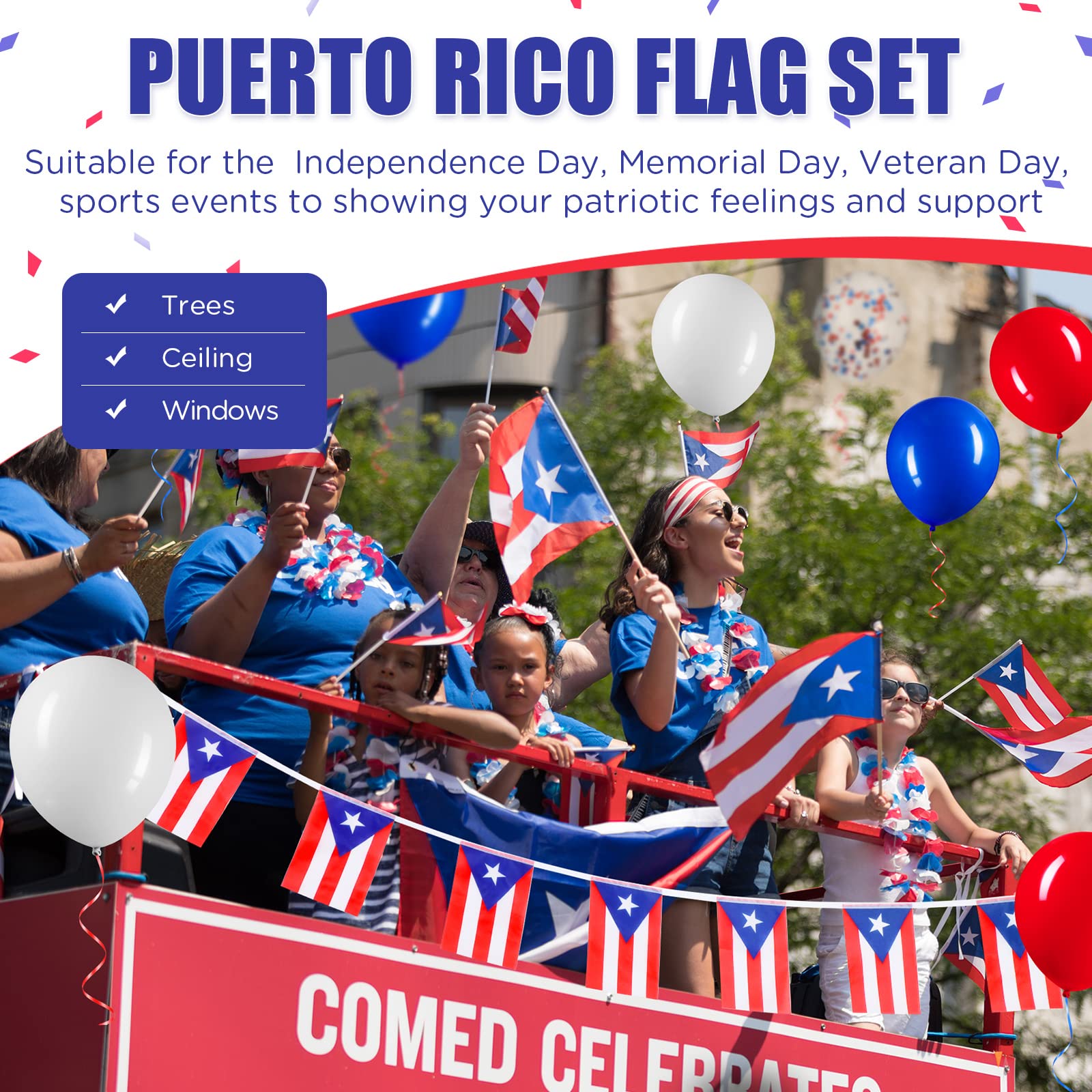 54 Pcs Puerto Rico Party Decorations Set 2 Puerto Rican Flag Banners 10 Puerto Rico Mini Hand Held Flags 40 Blue Red White Confetti Latex Balloons for Patriotic Anniversary Veterans Day