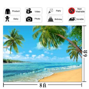 Summer Tropical Hawaii Palm Tree Or Beach Photography Backdrops Blue Sea Sky Sunshine Luau Party Photo Background Wedding Bride Shower Baby Birthday Party Banner Supplies Props 8x6ft