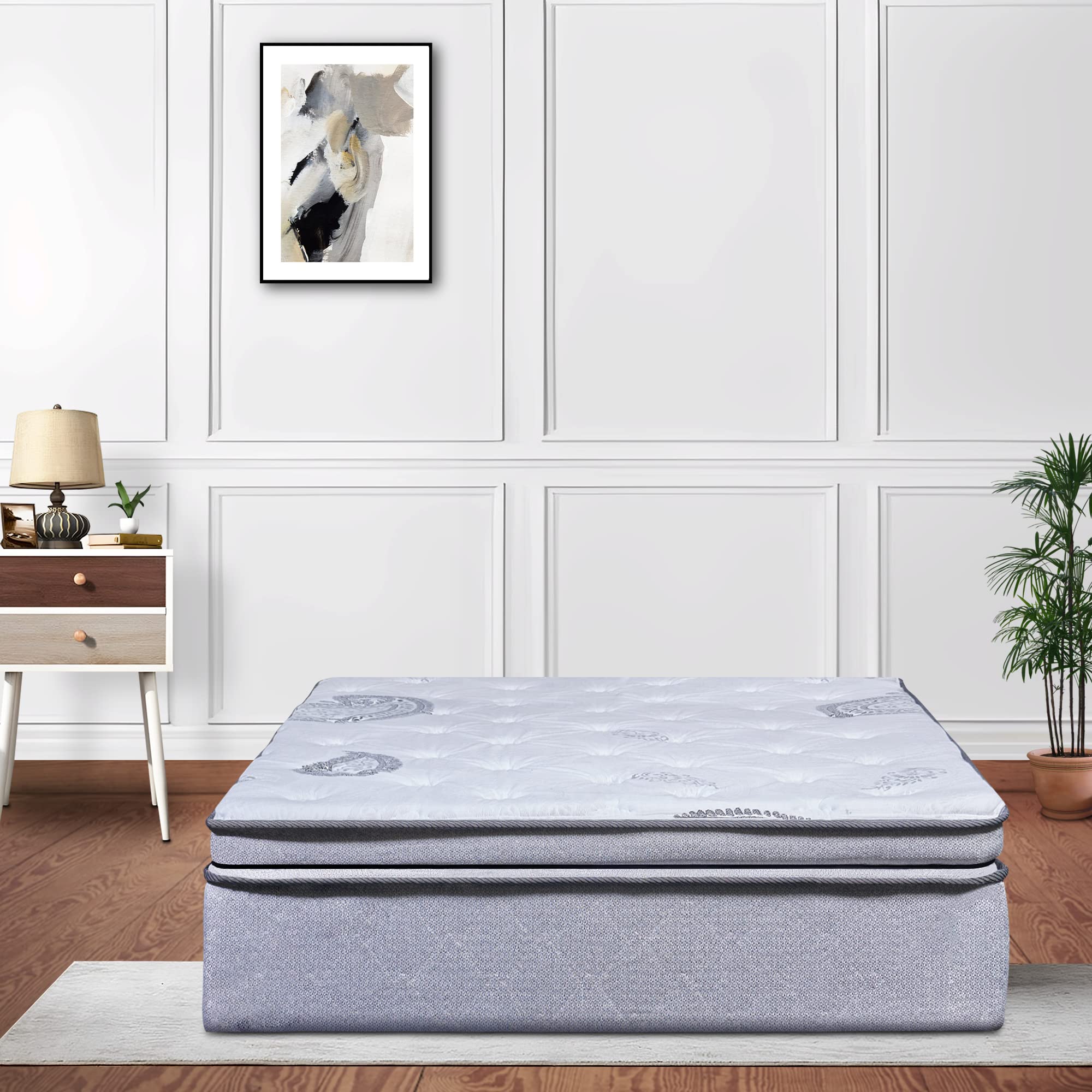 Greaton 13" Plush Foam Encased Mattress with Pillow Top, Soft and Comfortable Bed Mattresses for Complete Body Support and Maintain Correct Posture, Fully Assembled Bedding, Grey, Full XL