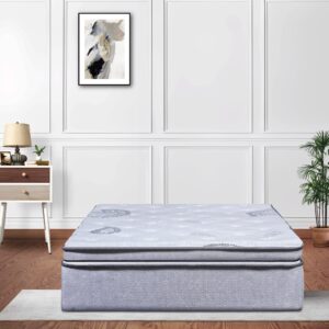 greaton 13" plush foam encased mattress with pillow top, soft and comfortable bed mattresses for complete body support and maintain correct posture, fully assembled bedding, grey, queen