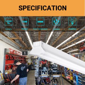 FAITHSAIL Linkable 8FT LED Shop Light, 110W, 12000 LM [Eqv.350W Fluorescent] 5000K, 8 Foot LED Fixture for Garage, Warehouse, Energy Saving Upto 2500KW*5/Y(5Hrs/Day)-Hang & Flush Mount, White, 1 Pack