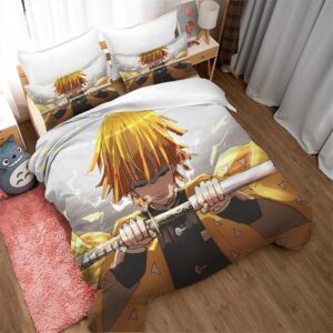 NICHIYOBI Devil Slayer Anime Zenitsu Flash Breathe Duvet Cover Set 3D Bedding Comforter Cover 3 Pcs (1 Duvet Cover+2 Pillowcases) Bedding Set (08,Queen-90x90in+20x30in*2)