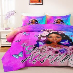 Lindesa Black Girl Magic Comforter Set, Twin Bed Comforter Sets for Girls,African American Black Girl Bedding Set Bedroom Decor Afro Melanin Bedspreads Quilt Black Girl Bed Set