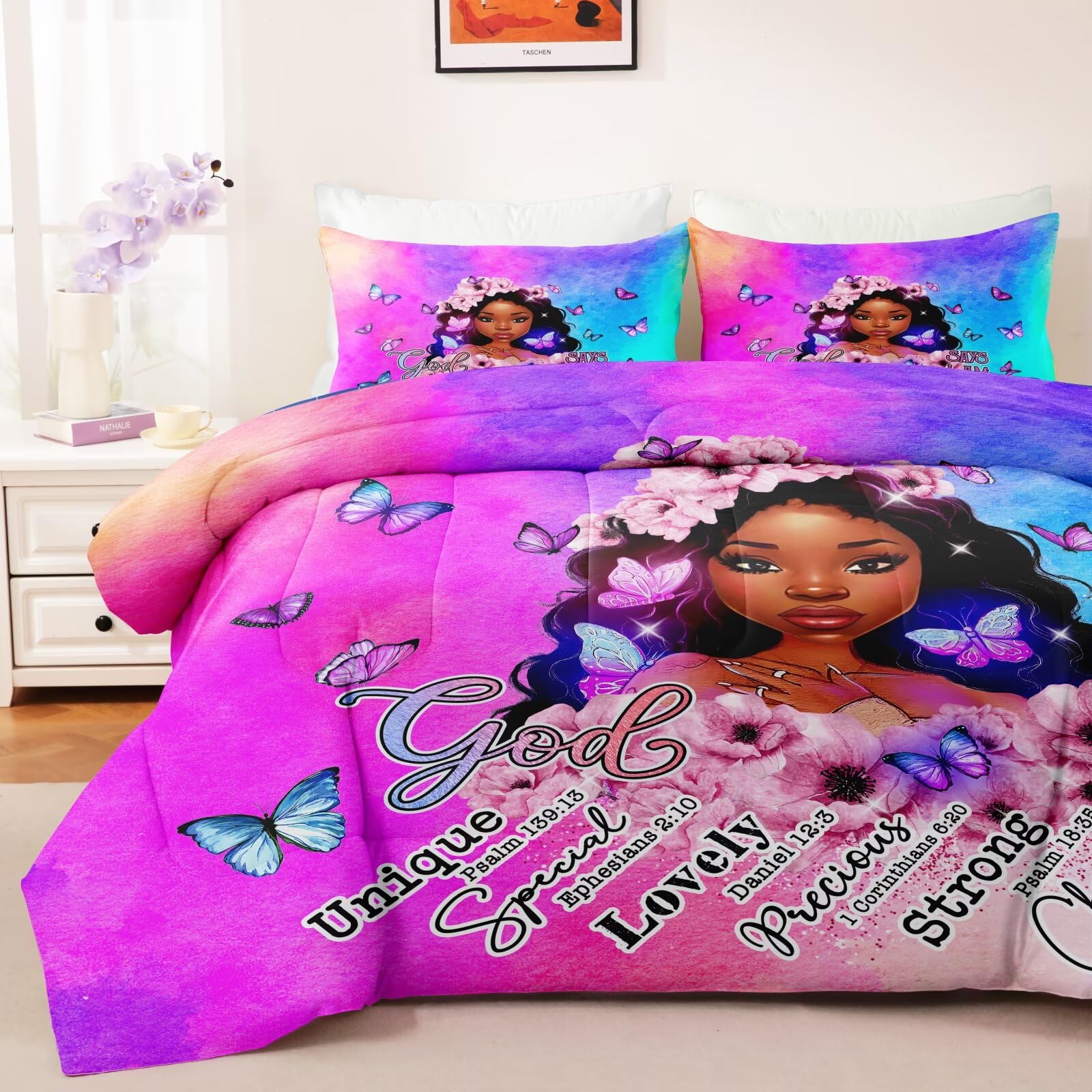 Lindesa Black Girl Magic Comforter Set, Twin Bed Comforter Sets for Girls,African American Black Girl Bedding Set Bedroom Decor Afro Melanin Bedspreads Quilt Black Girl Bed Set