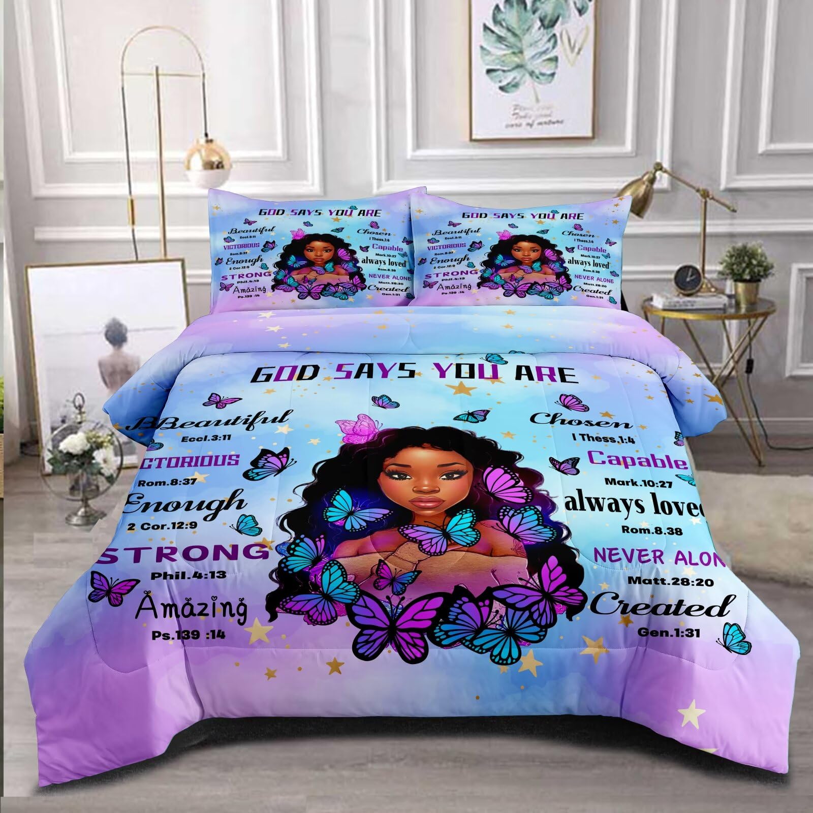 CKOU CCOO Black Girl Magic Comforter Set Twin for Kids Teens,Black Girl Bedding Set,African American Girl Inspirational Quotes Comforter Set,Black Princess Bed Bedroom Set with 2 Pillowcases