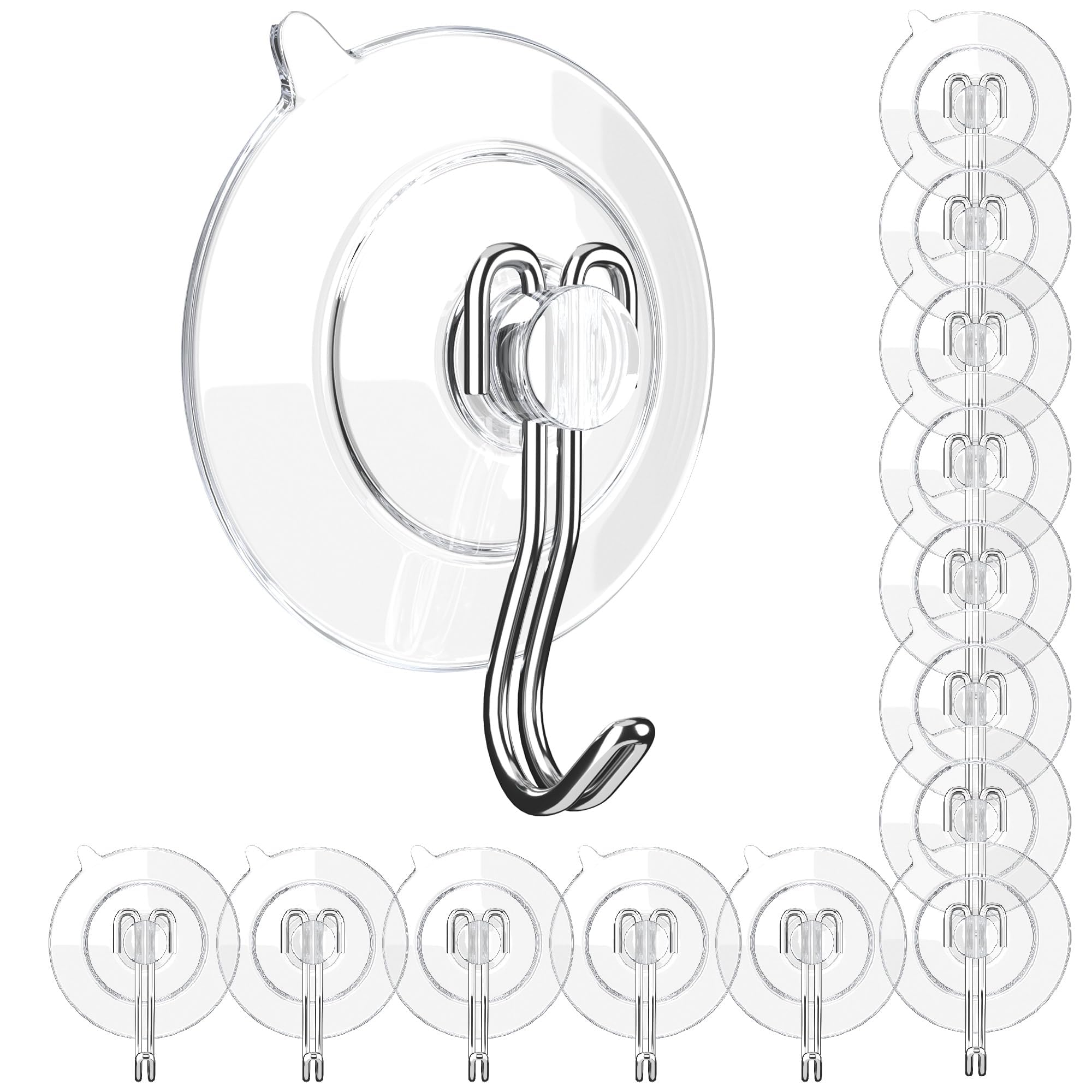 GLUIT Suction Cup Hooks - Wall Hangers for All Purposes Stainless Steel Removable Small Suction Cups for Kitchen Bathroom Shower Wall Window Glass Door Nail-Free Hooks 3 lbs-Medium14 Pack