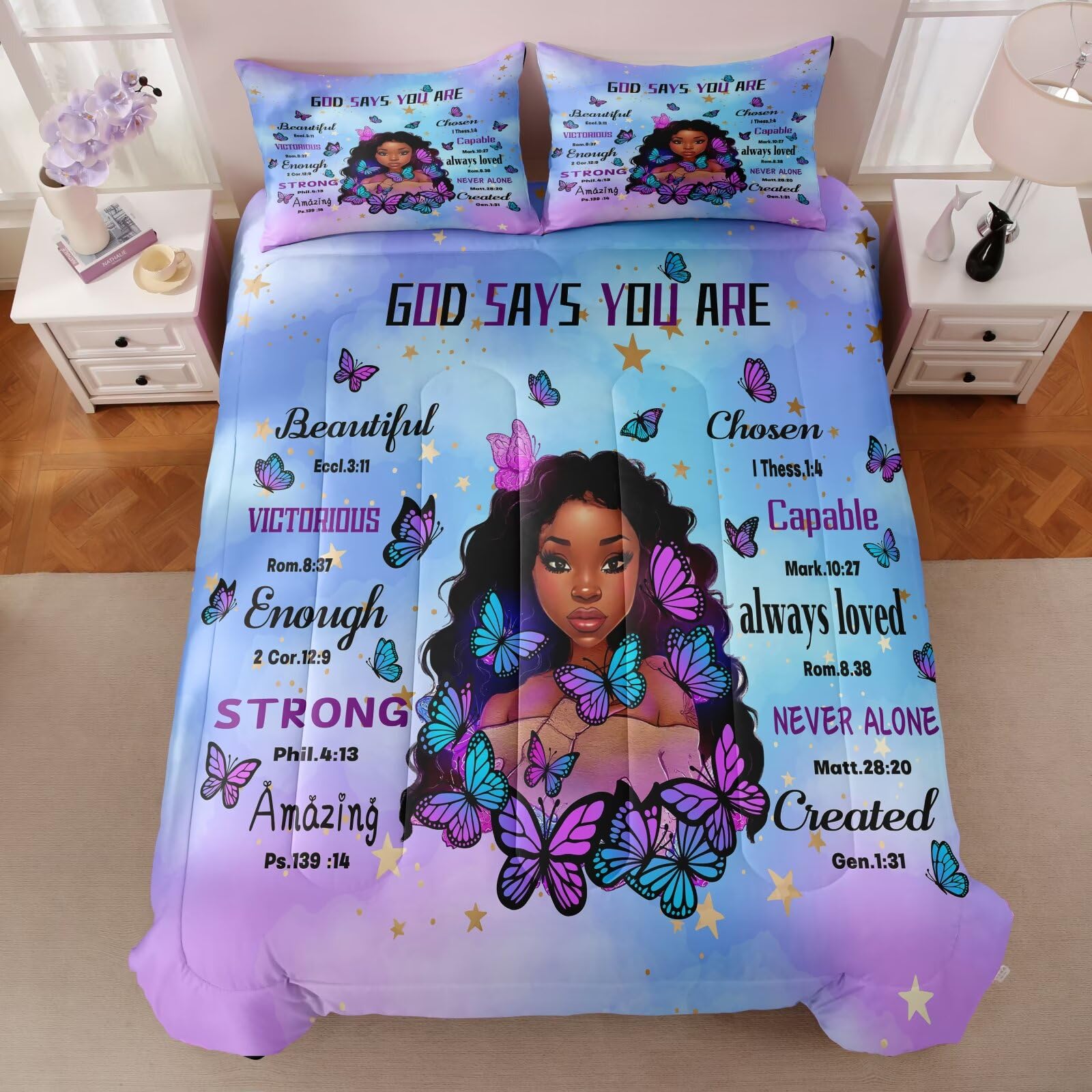 CKOU CCOO Black Girl Magic Comforter Set Twin for Kids Teens,Black Girl Bedding Set,African American Girl Inspirational Quotes Comforter Set,Black Princess Bed Bedroom Set with 2 Pillowcases