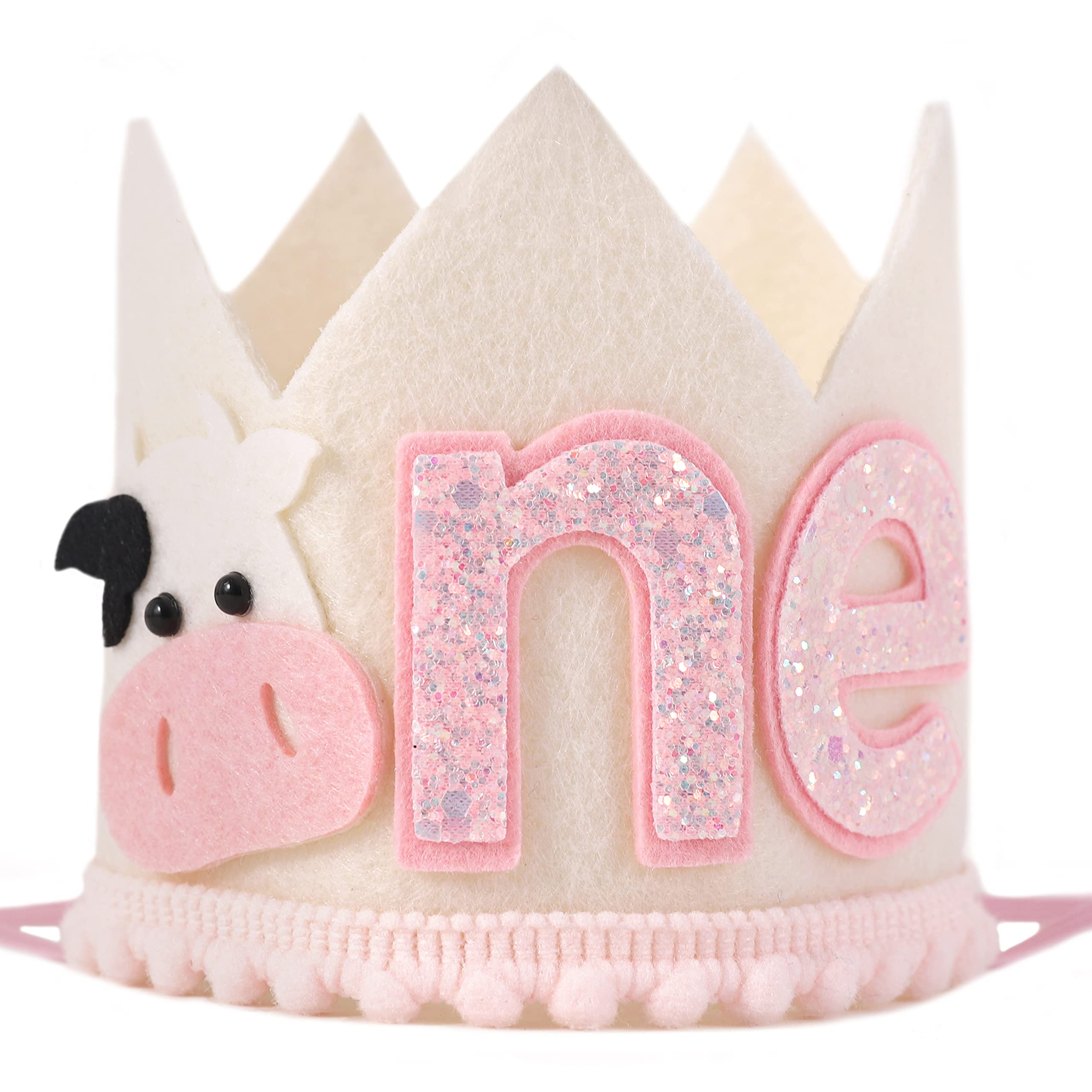 Cowgirl 1st Birthday Crown for Girls - Farm Party Decorations, Western Hat, Holy Cow I Am One Decor, Pink