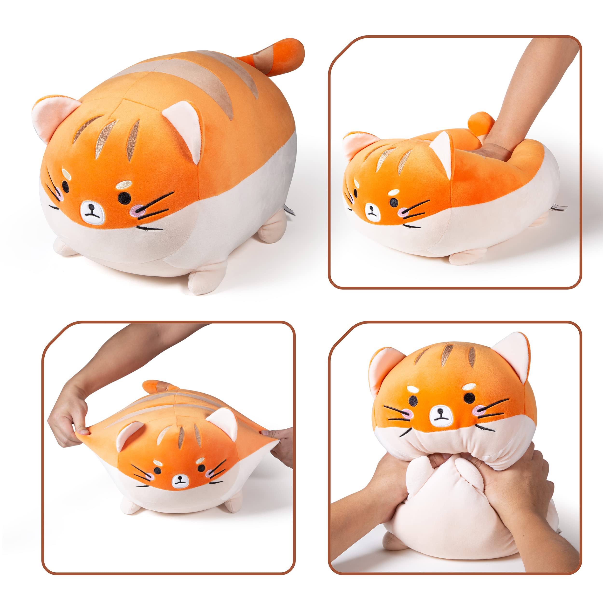 Orange Cat Plush Pillow 16”- Premium Grumpy Cat Stuffed Animals Plush Cat Pillow - Cat Body Pillow Fat Cat Plushies for Girls and Boys - Long Cat Plush Cute Plushies Kawaii Stuff Cat Toys for Kids