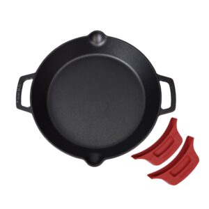 Cast Iron Skillet - 12"-Inch Dual Loop Handle Frying Pans + Silicone Handle Holder Covers - Oven Safe Cookware - Indoor/Outdoor Use - Use on any Stovetop, Grill, Induction Safe