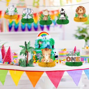 12 Pcs Wild One Birthday Decorations Honeycomb Centerpieces for Boy Girls Jungle Safari Theme 1st Birthday Table Centerpieces Party Supplies Safari Animal First Birthday Baby Shower Table Topper Decor