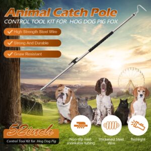 Dog Catcher Pole Animal Catch Pole Control Tool Trap Kit for Dogs, Pig, Fox, Hog and Other Wildlife Catching - 52inch with Flashlight