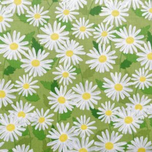 Spring Precut Fabric Squares 5x5, Green Daisy Charm Packs for Quilting 5 inch, 100% Cotton Fabric Squares for Patchworks and Sewing Crafts (42Pcs)