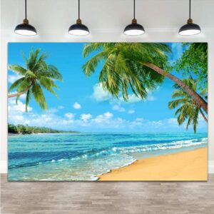 summer tropical hawaii palm tree or beach photography backdrops blue sea sky sunshine luau party photo background wedding bride shower baby birthday party banner supplies props 8x6ft