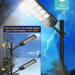 Lovus 2 Pack 3000W Commercial Solar Street Lights, 6000K Dusk to Dawn Solar Flood Light with Motion Sensor, Outdoor Solar Parking Lot Lights IP67 Waterproof for Courtyards, Playground, ST5-107-2