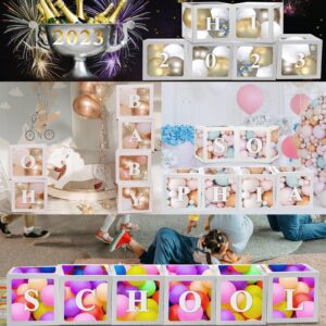 White Transparent Balloon Boxes With 78 Letters, Name Boxes for Baby Shower, Clear Baby Box Blocks Backdrop for 1st Birthday, Bridal Shower, Graduation Prom Party, Gender Reveal Decoration, 6 PCS