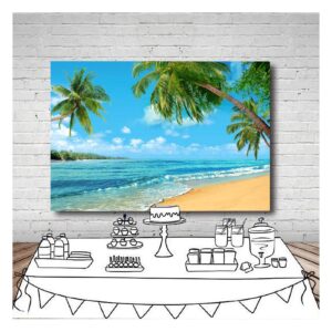 Summer Tropical Hawaii Palm Tree Or Beach Photography Backdrops Blue Sea Sky Sunshine Luau Party Photo Background Wedding Bride Shower Baby Birthday Party Banner Supplies Props 8x6ft