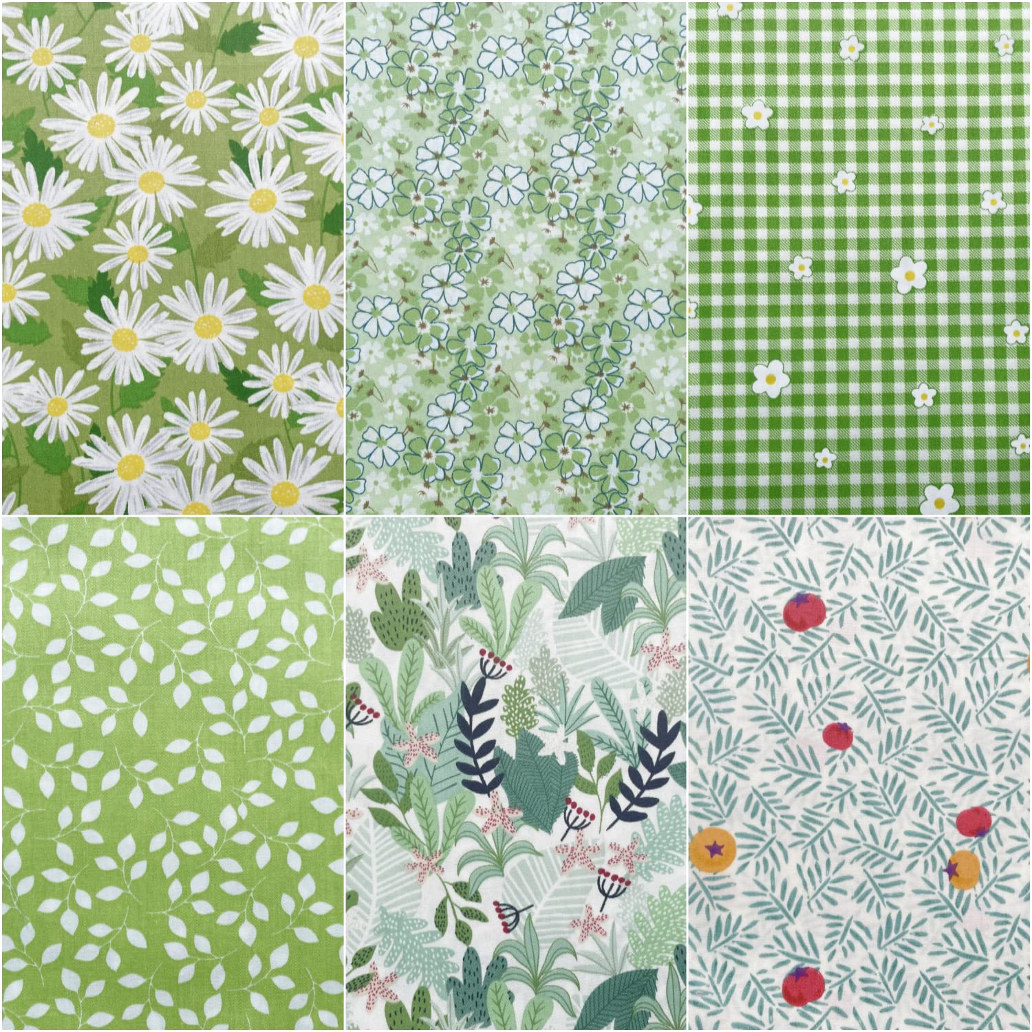 Spring Precut Fabric Squares 5x5, Green Daisy Charm Packs for Quilting 5 inch, 100% Cotton Fabric Squares for Patchworks and Sewing Crafts (42Pcs)