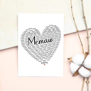 GavinsDesigns Happy Birthday Memaw Card - Cute Happy Birthday - Birthday Greeting Card - Sweet Birthday Card For Memaw - Anniversary-Thank You Card - Heart Happy Birthday Mom - I Love You Memaw Card